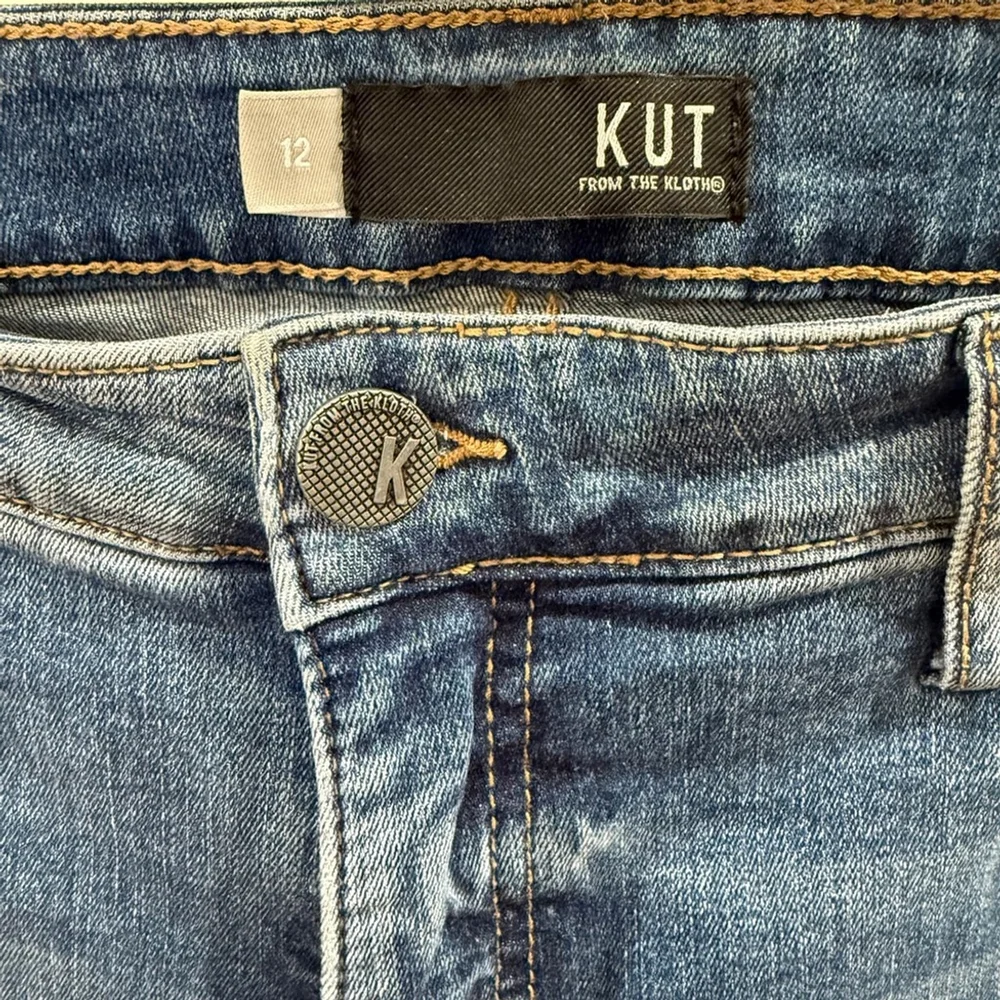 Kut from the Kloth High Rise Frayed-Hem Blue Denim Skinny Jeans Size 12